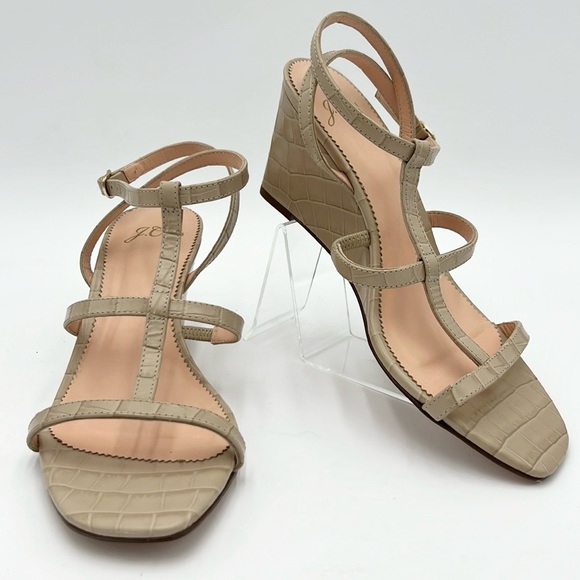 J. Crew Shoes - J CREW WOMEN’S  TAN LEATHER CROC EMBOSSED STRAPY WEDGE SANDAL SZ 7.5